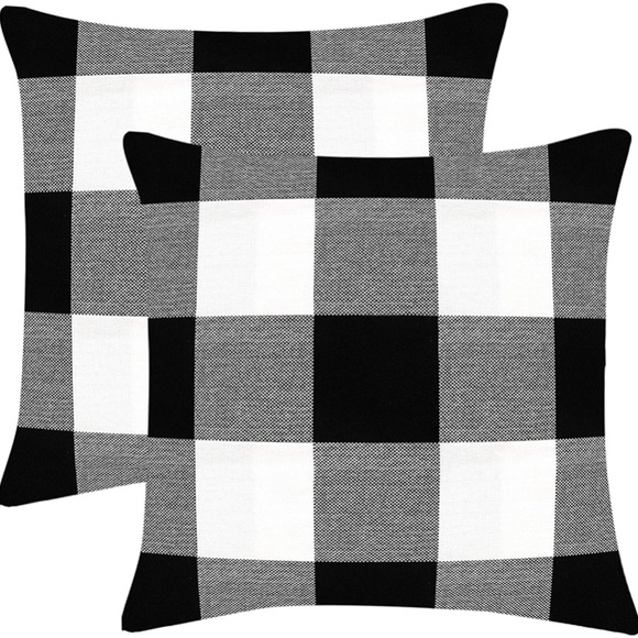 Fixwal 2pcs Black White Buffalo Check Plaid Throw Pillow Covers 45x45cm - Picture 1 of 7